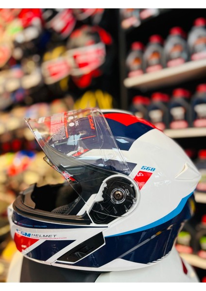 568S Ber Sport Çene Açılır Motosiklet Kaskı (Mavi-Beyaz) fırsatları