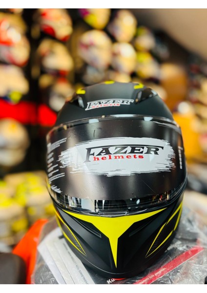 Fazer Matt Black Grey Yellow Çene Açılır Güneş Vizörlü Motosiklet Kaskı