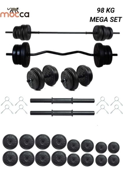 98 kg Z-Barlı Megaset Halter Seti ve Dambıl Seti ,ağırlık Seti, Fitnes (Plaka Ağırlığı 90 Kg)