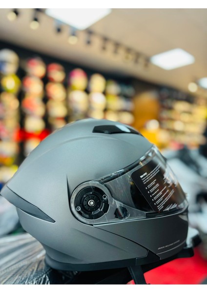 Fazer Siyah Vizör Mat Grey Çene Açılır Güneş Vizörlü Motosiklet Kaskı ( Gri )