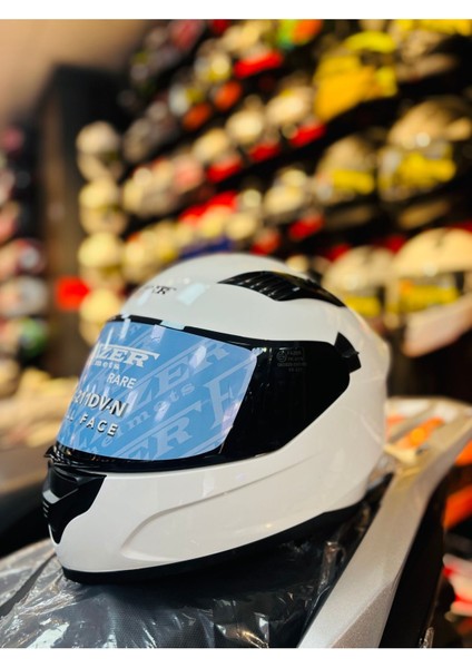 Fazer Siyah Vizör Shin Wihite Full Face Güneş Vizörlü Motosiklet Kaskı
