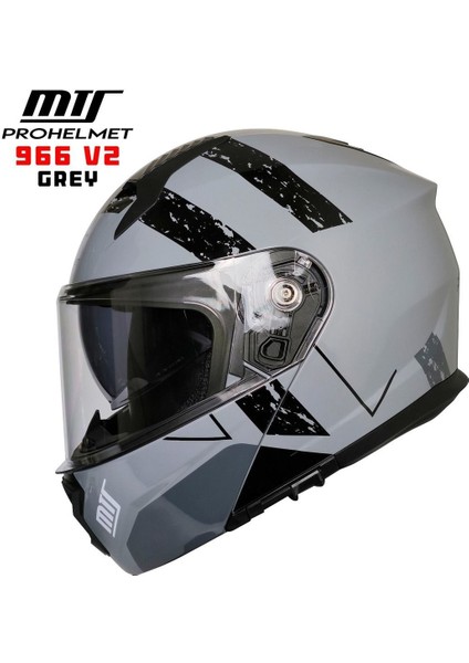 -966-V2 Çene Açılır Kask (Grey)