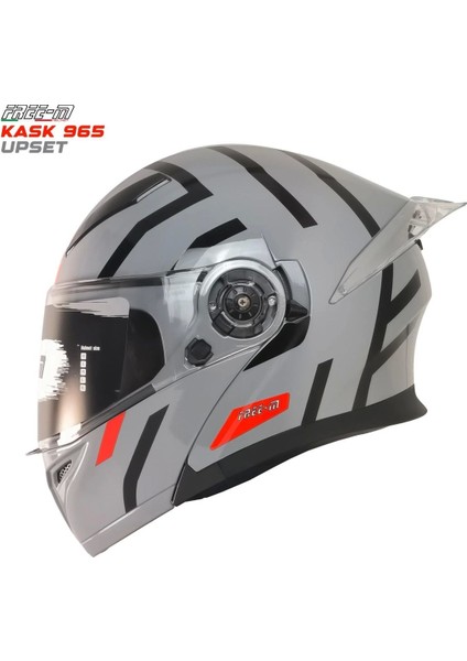 965 Upset Nardo Gri-Siyah Çene Açılır Kask