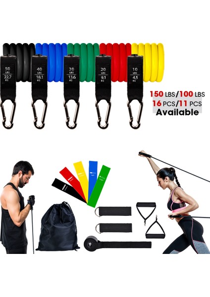 100LBS-16PCS-RENK A Stili Adet Fitness Direnç Tüp Bandı Yoga Salonu Streç Çekme Halatı Egzersiz Eğitimi Genişletici Kapı Çapa Kolu Ayak Bileği Kayışı (Yurt Dışından) modelleri