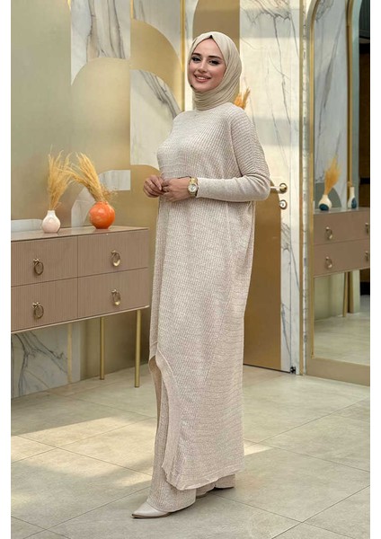 Uzun Tunik ve Pantolon Ikili Triko Takım 12157 Taş modelleri