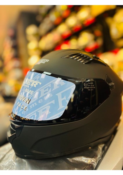 Fazer Siyah Vizör Solid Matt Black Full Face Güneş Vizörlü Motosiklet Kaskı
