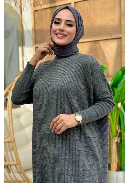 Uzun Tunik ve Pantolon Ikili Triko Takım 12157 Füme fırsatları