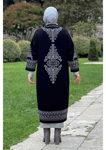 Simli Etnik Desen Işleme Detaylı Triko Hırka 18189 Siyah-Gümüş fiyatları