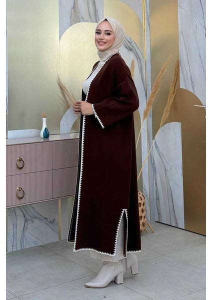 Yanları Yırtmaç Detaylı Triko Hırka 18204 Kahve-Taş modelleri