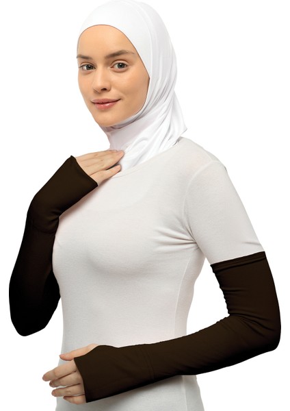 Parmak Geçmeli Penye Tesettür Kolluk Koyu Kahverengi