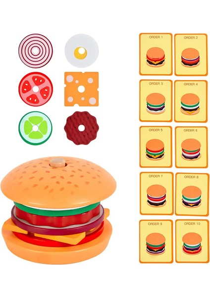 Montessori Ahşap Burger Yetişkinler ve Çocuklar Için Oyuncak Yığınlı Oyuncak Okul Öncesi Eğitim Oyuncakları Güzel Motor Beceri Toycolor: Hamburger (Yurt Dışından)