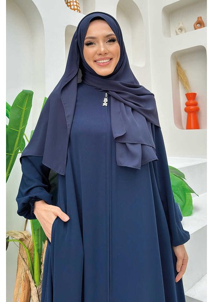 Fermuarlı Kol Manşetleri Büzgülü Mevlana Ferace 6007 Lacivert fırsatları