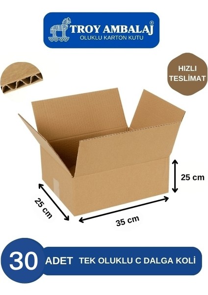 35X25X25 Tek Oluklu Kutu C Dalga (30 Adet) Taşıma Taşınma Kolisi Boş Karton