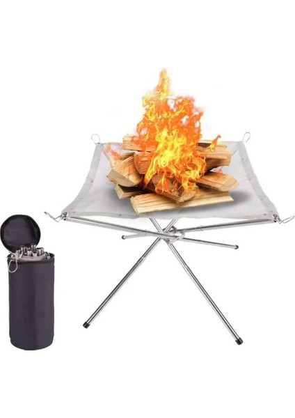 Portable Outdoor Fire Pit Aquecedor 4 Legs Collapsible Stainless Steel Mesh Fireplace With Storage Bag For Camping Garden Tools (Yurt Dışından)