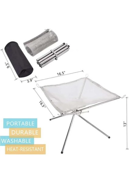 Portable Outdoor Fire Pit Aquecedor 4 Legs Collapsible Stainless Steel Mesh Fireplace With Storage Bag For Camping Garden Tools (Yurt Dışından) fırsatları