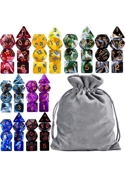 8A3 Stili 56 Parça Çokyüzlü Zar Iki Tonlu Girdap 7-Die Seti Masa Oyunları Için Dnd D4 D6 D8 D10 D% D12 D20 (Yurt Dışından)