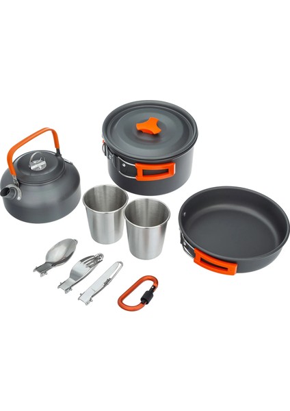 Turuncu Tarzı Amping Tencere Seti Hafif Taşınabilir Kamp Tencere Seti Yürüyüş Için Katlanabilir Kaşık Çatal Kesici ile Set (Yurt Dışından)