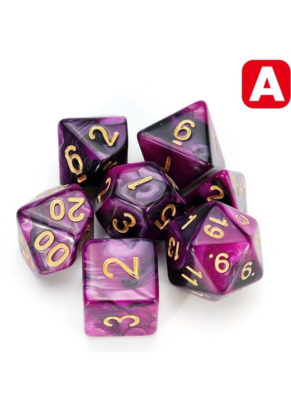 Mor Siyah Bir Stil 7 Adet Zar Seti Çokyüzlü Karışık Renkli Zar Rpg Rol Oynayan Oyun Masa Oyunu Zar Seti + Saklama Çantası (Yurt Dışından)