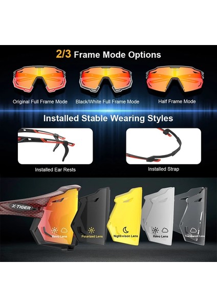 X-YJ-XTS06-3 Stili 3 Mercek X-Tıger Kadın Bisiklet Gözlükleri Spor Erkek Polarize Bisiklet Güneş Gözlüğü Mtb Bisiklet Bisiklet Gözlük Yol Anti-Uv Bisiklet Gözlük (Yurt Dışından)