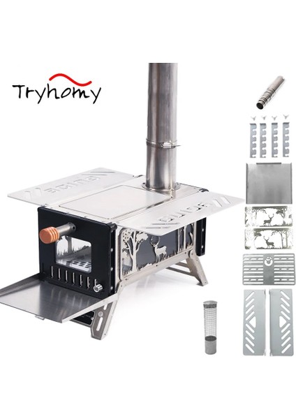 P Ahşap Tırmık Stili Taşınabilir Kamp Çadırı Odun Sobası Baca Boruları ile Ultralight Odun Sobası Çok Işlevli Yürüyüş Pişirme Odun Sobası (Yurt Dışından) fiyatları