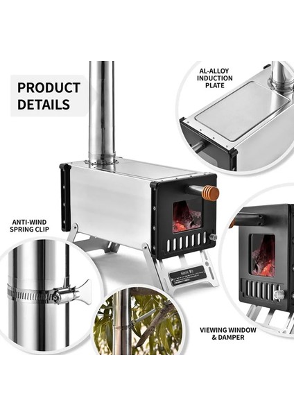 P Ahşap Tırmık Stili Taşınabilir Kamp Çadırı Odun Sobası Baca Boruları ile Ultralight Odun Sobası Çok Işlevli Yürüyüş Pişirme Odun Sobası (Yurt Dışından) indirimleri