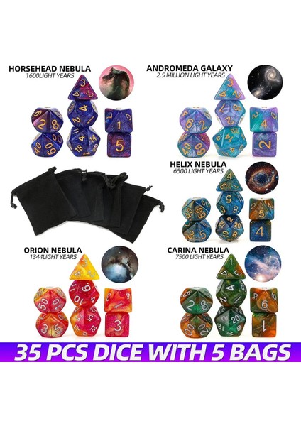 35 Adet Tarzı Adet Galaxy Glitter Konsept Çokyüzlü Zar Karışık Renkli Akrilik Zar Rol Oynama Masa Oyunu Keseli Parti Için (Yurt Dışından)