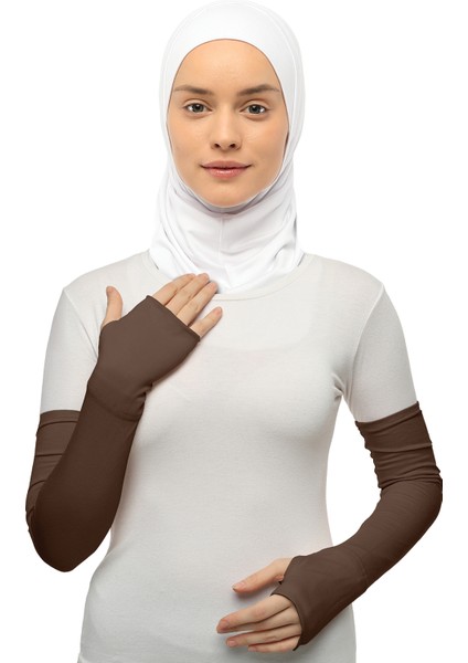 Parmak Geçmeli Penye Tesettür Kolluk Koyu Vizon