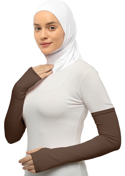 Parmak Geçmeli Penye Tesettür Kolluk Koyu Vizon