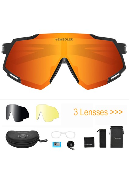 3 Lens Seti Turuncu Stil Newboler Olarize Bisiklet Gözlük Erkek Kadın Yol Bisikleti Bisiklet Gözlük Bisiklet Güneş Gözlüğü 5 Lens Gözlük UV400 Gözlük (Yurt Dışından)