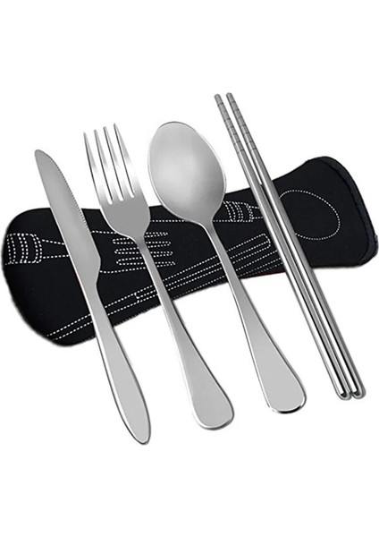 Siyah Stil Et Paslanmaz Çelik Çatal Bıçak Takımları Açık Kamp Sofra Takımı Seti Çatalkaşıkbıçakchopsticks Cep Gereçleri Sofra Takımı (Yurt Dışından)