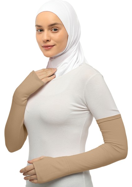 Parmak Geçmeli Penye Tesettür Kolluk Koyu Bej fiyatları