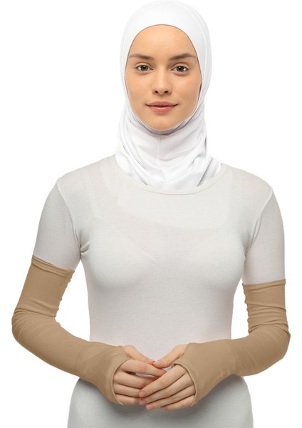 Parmak Geçmeli Penye Tesettür Kolluk Koyu Bej modelleri