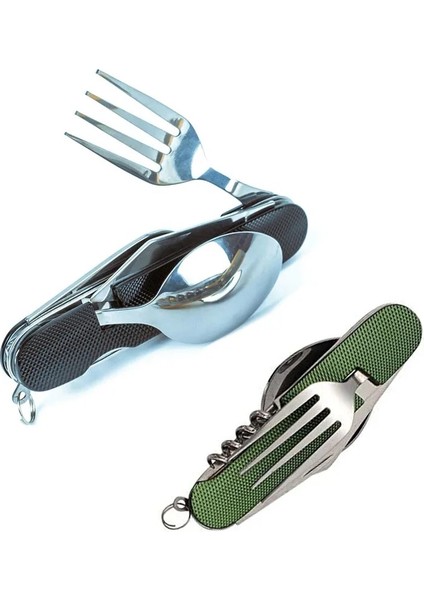 Siyah Yeşil Stil 2021 Sıcak Satış Çok Fonksiyonlu Katlanabilir Cep Paslanmaz Çelik Açık Kamp Gereçleri Bıçak Çatal Kaşık Sofra Parçaları (Yurt Dışından)