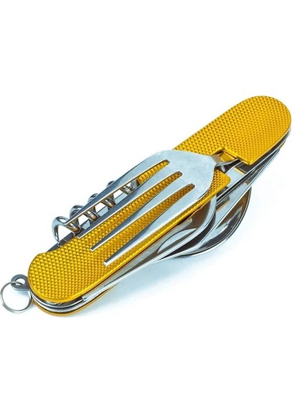 Altın 1 Adet Tarzı 2021 Sıcak Satış Çok Fonksiyonlu Katlanabilir Cep Paslanmaz Çelik Açık Kamp Gereçleri Bıçak Çatal Kaşık Sofra Parçaları (Yurt Dışından)