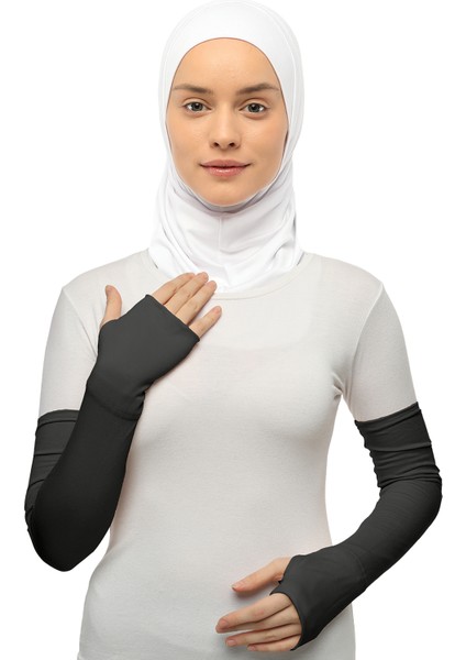 Parmak Geçmeli Penye Tesettür Kolluk Füme