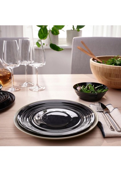 Akdeniz Nätbarb Siyah Renk Temperli 24 cm Tabak 6 Adet Servis Tatlı Pasta Tabağı