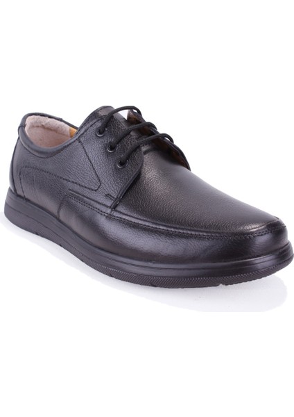DMA08-433 Siyah Ortopedik Poliüretan Taban Günlük Bağcıklı Erkek Deri Ayakkabı