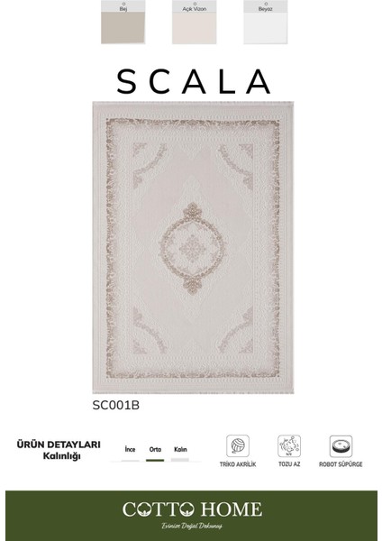 Scala SC001B Bejhalı Klasik Desenli Tozu Az Akrilik Salon Halısı Yatak Odası Mutfak Koridor