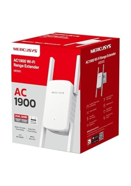 ME50G, AC1900 Mbps, 1 Gigabit Bağlantı Noktası ve 4 Harici Anten, Dahili Access Point Modu, Tek Tuşla Kolay Kurulum, Mobil Uygulama Desteği, Dual-Band Wi-Fi 5 Menzil Genişletici