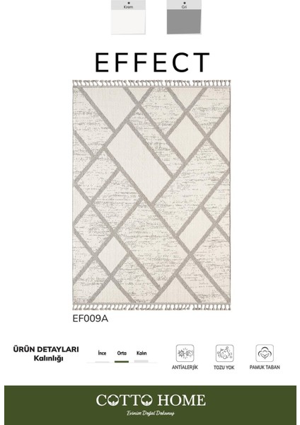 Effect EF009A Gri Halı Geometrik Antialerjik Jüt Taban Salon Yatak Odası Mutfak Koridor Halısı