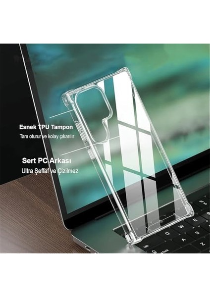 Samsung Galaxy S24 Ultra Uyumlu Kenar ve Darbe Korumalı Anti Shock Darbe Emici Şeffaf Silikon Tpu Clear Kılıf Transparent