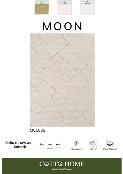 Moon MO103S Krem Halı Modern Hardal Detaylı Akrilik Pamuk Taban Salon Halısı Yatak Odası Koridor