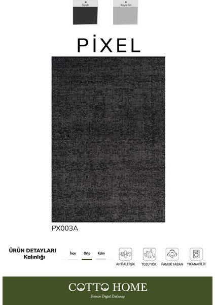 Pıxel PX003A Antrasit Halı Modern Şönil Yıkanabilir Pamuk Taban Salon Halısı Yatak Odası Koridor fiyatları