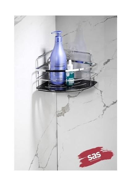 Haus Yapışkanlı Ömür Boyu Paslanmaz Kristal Ayarlanabilir Raf Banyo Düzenleyici Şampuanlık Lk-01 Ks
