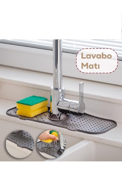 1 Adet Elastik Lavabo Matı Su Tutucu Düzenleyici Kaydırmaz Mutfak Tezgahı Koruma Banyo Matı Musluk Matı Antrasit Renk SEA154A
