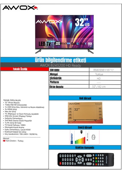 B243200 32'' 80 Ekran HD Ready LED TV