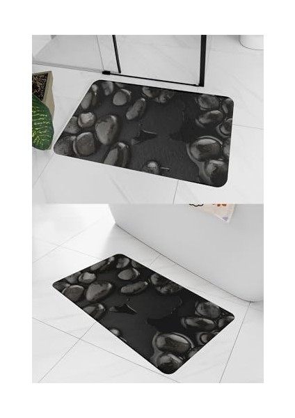 3D Desenli Iç Dış Mekan Kullanıma Uygun Kaymaz Su Emici Üç Katmanlı Abdest Paspası Banyo Paspası (Volkanik Taş)