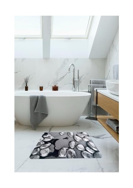 3D Desenli Iç Dış Mekan Kullanıma Uygun Kaymaz Su Emici Üç Katmanlı Abdest Paspası Banyo Paspası (Volkanik Taş)