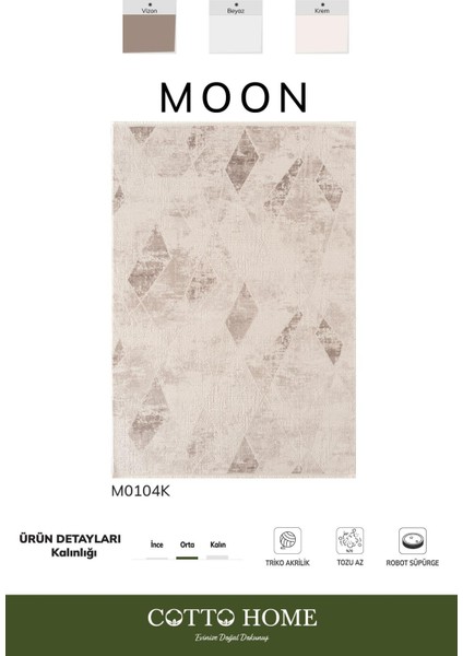 Moon MO104K Krem Halı Geometrik Gri Detaylı Akrilik Pamuk Taban Salon Halısı Yatak Odası Koridor
