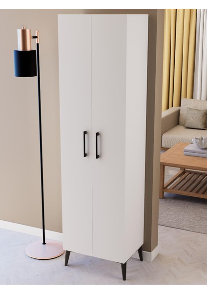 Beyaz Ayakkabılık Çok Amaçlı Dolap | 8 Raflı 2 Kapaklı %100 Mdf Kiler Dolabı | Antre, Banyo, Giriş Için Şık Depolama Ünitesi (AYK03)